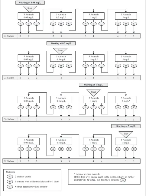 Figure 2. The fixed concentration procedure main study for classification of dusts and mists according to the GloballyHarmonised Scheme (GHS) classification system.