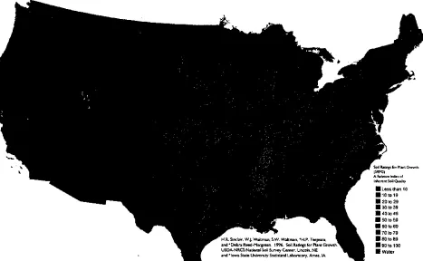 Fig. 2. A relative index of inherent soil quality for the USA, adapted from Sinclair et al