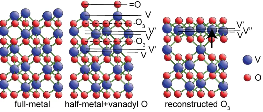 Fig. 1 Side views (viewed along [2110] ) of V2O3(0001), showing three possible surface 