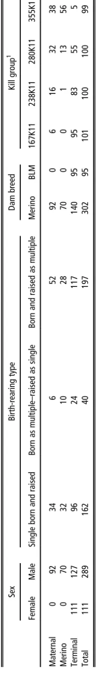 Table 2 Number of lambs analysed in the base model according to sire type, sex, birthing and rearing type, dam breed and kill group
