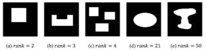 Figure 4: Ranks of some typical mask matrices. The size ofthe above matrices isresents -1 and white represents 1