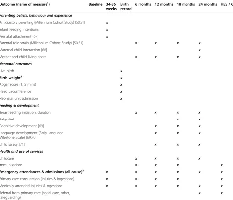 Table 2 Parenting and child outcomes and assessment points