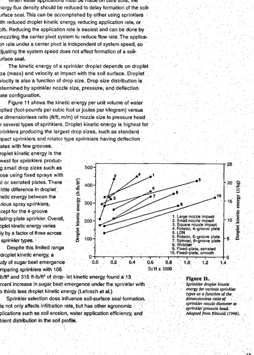Figure 11 shows the kinetic energy per unit volume ,applied (foot-pounds per cubic  of waterfoot or joules per kilogram) versusthe dimensionless ratio (ft/ft, m/m) of nozzle size to pressure head