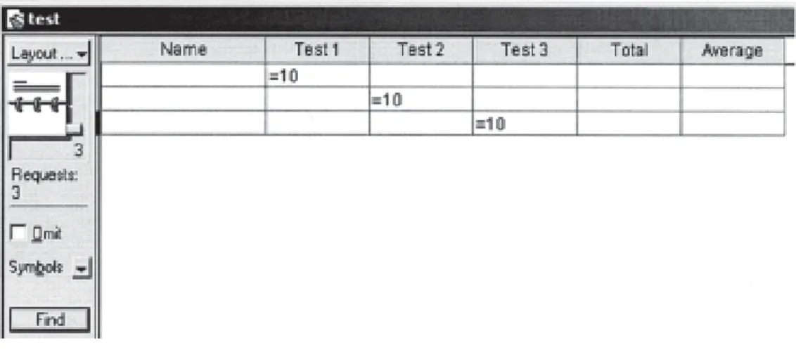 Figure 3.11: A complex search in Filemaker Pro involving multiple fields (using a table layout).