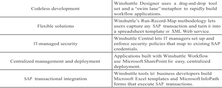 Table 4:  Winshuttle tools and business developer requirements  Codeless development