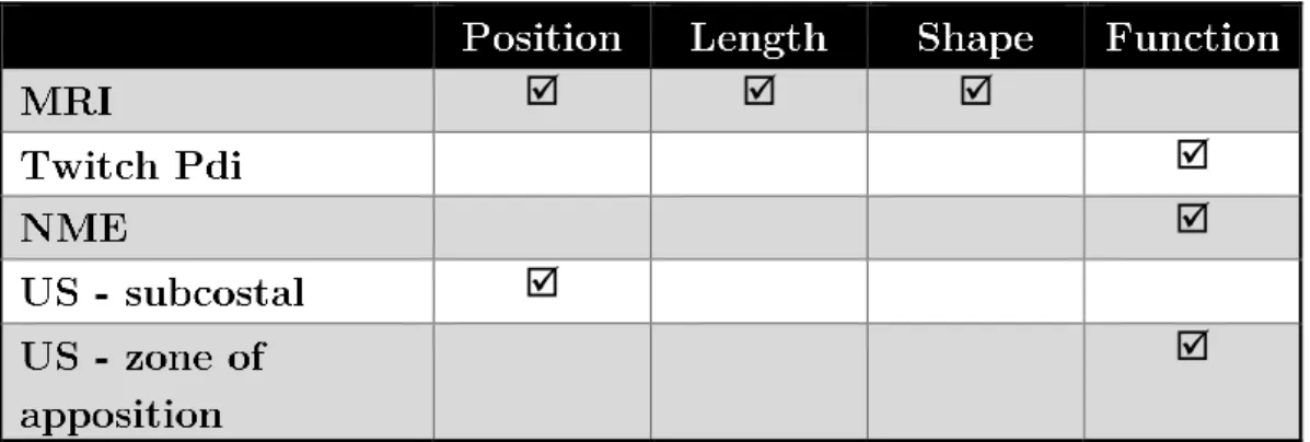 Table 6.1: Overview of the primary study parameters and their objective regarding the diaphragm at different PEEP levels