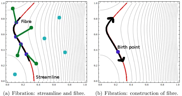 Figure 2: (a) Filtration with speciﬁed streamline and ﬁbre. Mark points are indicated along the ﬁbreand used to generate perturbed signal points