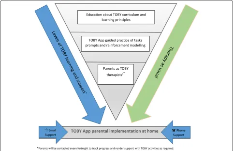 Fig. 2 The parent workshop and training model for the intervention arm (TOBY therapy and therapy as usual) of the TOBY Playpad trial