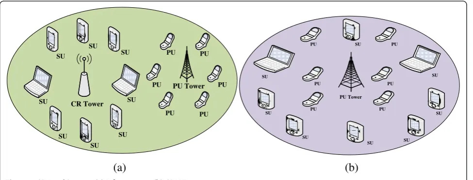 Figure 1 CRN architecture (a) Infrastructure (b) CRAHN.