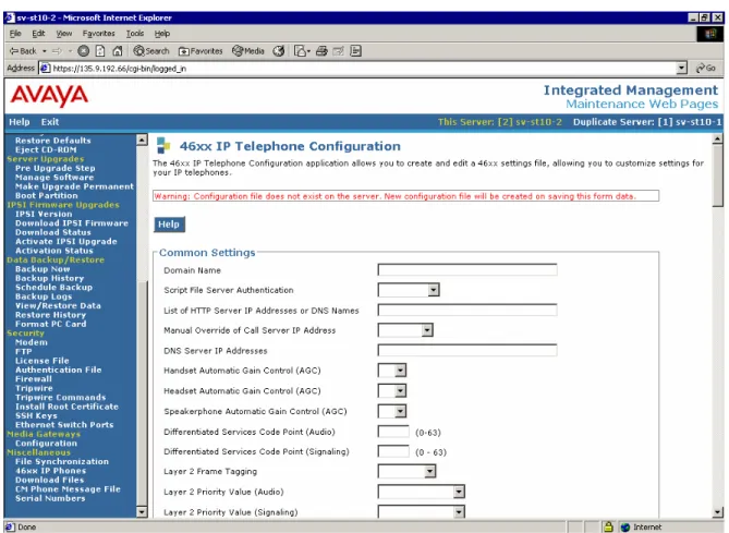 Figure 10: IP Telephone Configuration Page