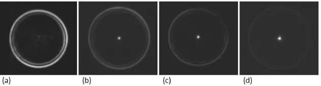 Fig. 4. Experimental images in the focal image plane for conical diffraction by a pair of crystals with a relative rotation about the optic axis, as shown in Fig