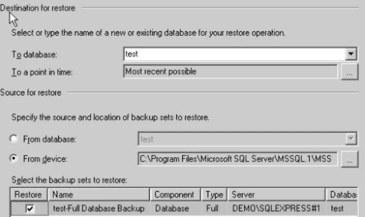 Figure 15: Database Restore dialog box 