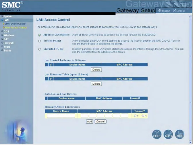 Figure 22. LAN Access Control Menu 