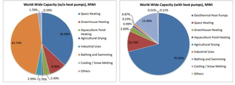 Figure 11, Global Direct Geothermal Capacity Mix Share 2015 (Lund and Boyd, 2015) 
