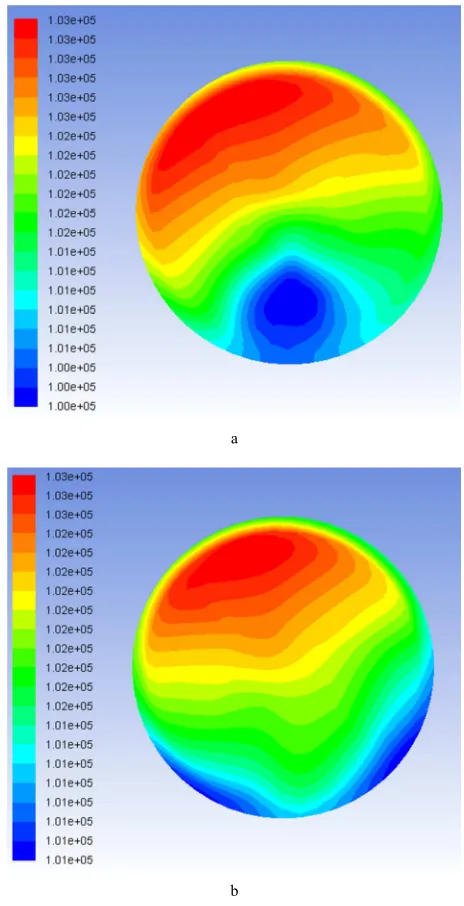 Figure 11. a) Total pressure contour in the engine face in initial geometry b) Total pressure contour in the engine face in optimized geometry