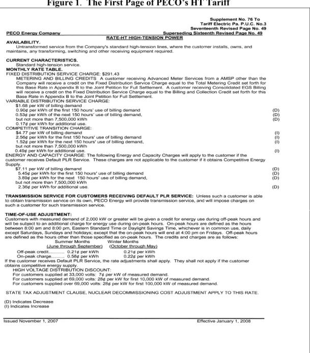 Figure 1.  The First Page of PECO’s HT Tariff 