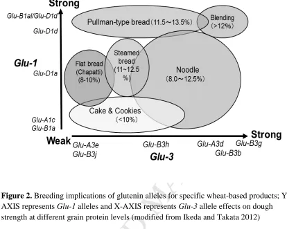 Figure 2. MANUSCRIPTBreeding implications of glutenin alleles for specific wheat-based products; Y-AXIS represents  alleles and X-AXIS represents   allele effects on dough 