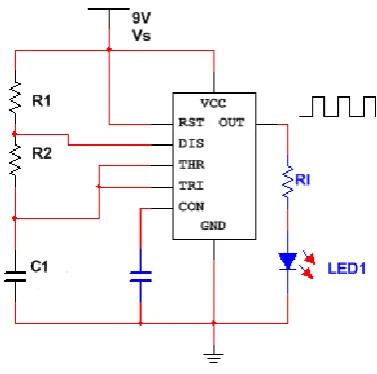 Figure 4: Circuit diagram for 555 timer in astable mode 