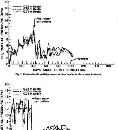 Fig. 3. Carbon dioxide partial pressures at three depths for the manure treatment.