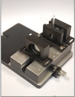 Figure 2.1: The focusing lens of the caCDRM instrument.  Note that the lens is positioned precisely in 