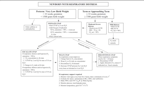 Fig. 1 CPAP indication and implementation for newborns with respiratory distress based on the Rwanda CPAP protocol 2013