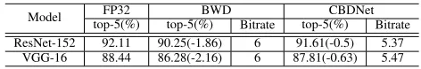Table 2: CBDNet vs BWD on ResNet and VGGNet.