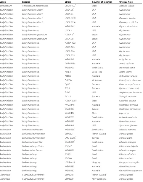 Table 1 Root nodule bacteria strains used in the Vavilov centers of diversity (Proposal ID: 231) and GEBA-RNB(Proposal ID: 882) genome sequencing projects