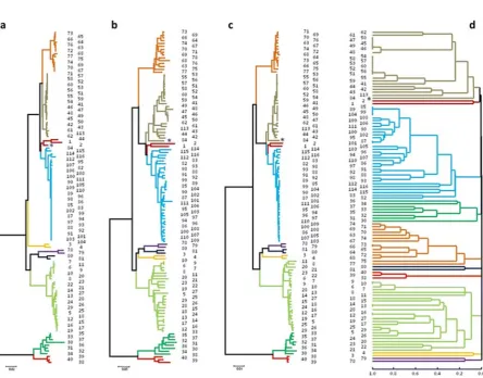 Fig. 3 Topology of trees obtained by cluster analysis of the teriumposition of rpmJ, rpsJ, rpsO, rpsP, rpsQfrom PARPM database