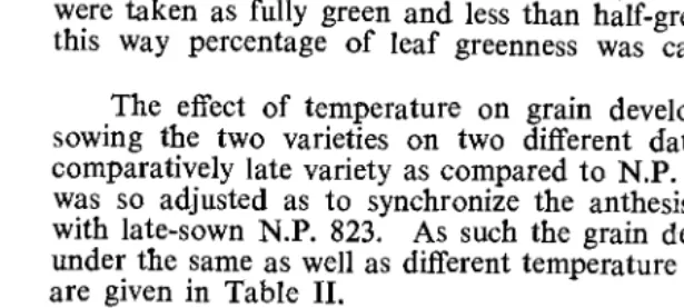 TABLE II Time of sowing and anthesis* 