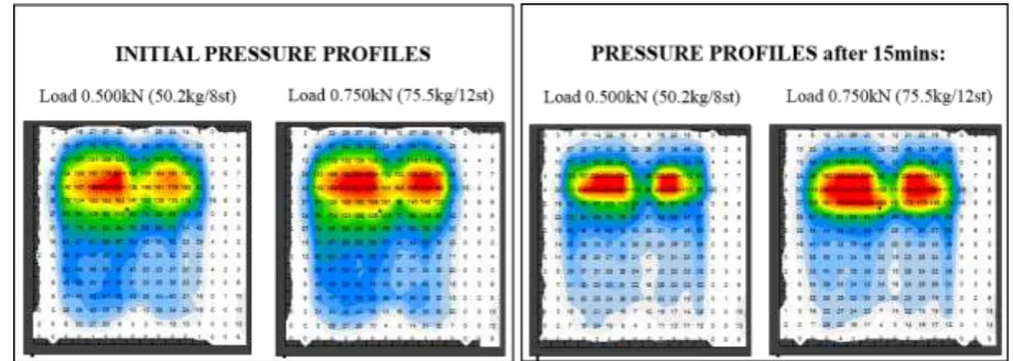 Figure 4.   Pressure mapping profile images of ASD5 prototype wheelchair cushion by using new methodology 