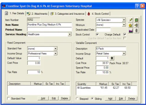 Figure 36 Fee setup for Frontline, a merchandise item 