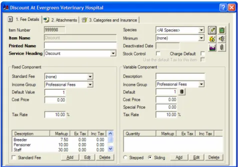 Figure 38 Fee setup for the Discount item 