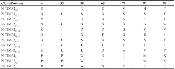 Table 1: Summary of sequences of selective variants obtained after the fourth round of sorting