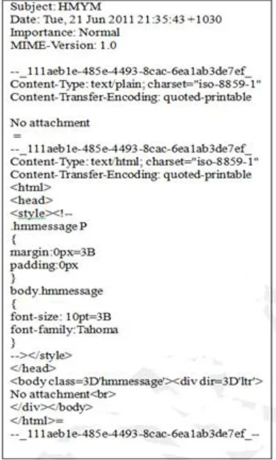 Figure 5a. Original ‘sent’ message with the string, “No Attachment” visible in two locations