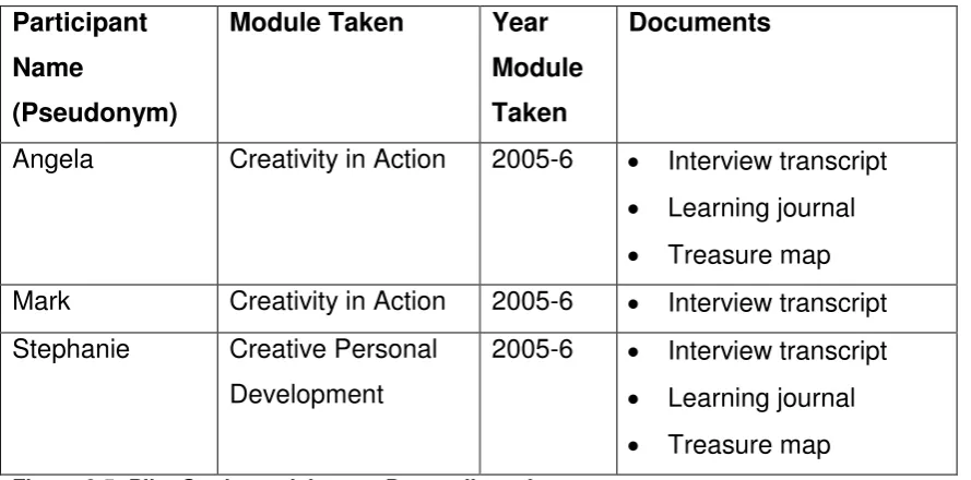 Figure 3.5: Pilot Study participants: Data collected 
