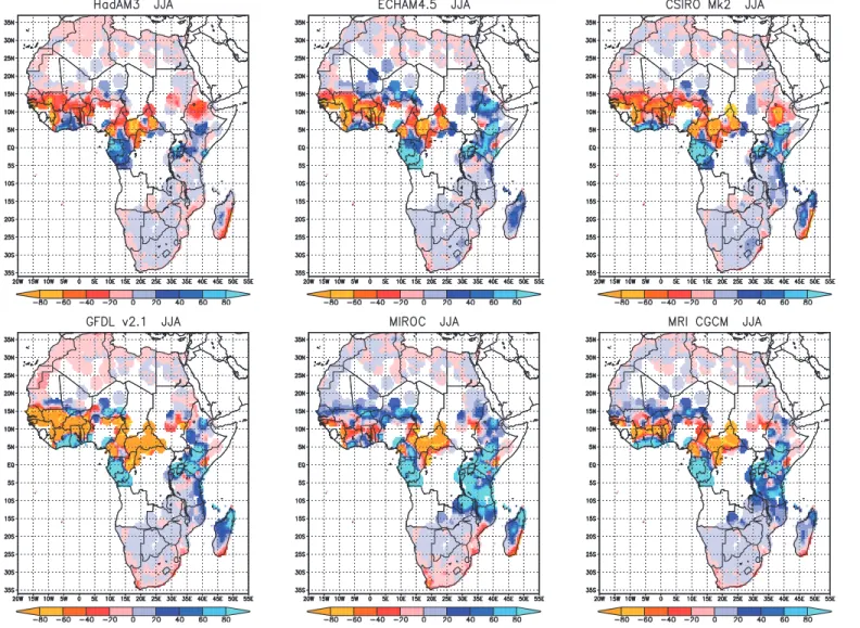 Table 11.1 provides information on the spread of model- model-projected precipitation change in the four African sub-regions