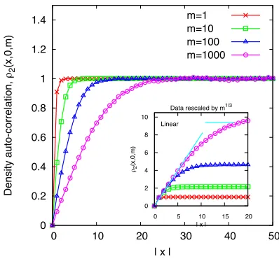 FIG. 4: The structure of the depletion zone as given by Eq.(27) in the case of regular diﬀusion