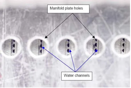 Figure 4: Close view of water channels through part of water manifold assembly 