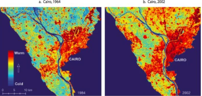 Figure 6 UHI: Rise in Cairo's Surface Temperature between 1964 and 2002, Source: Ghoneim, 2009 