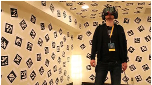 Figure 2: Inside-out tracking. A camera mounted on the head mounted display allows for pose estimation of the person's head