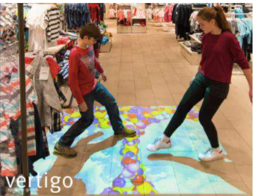 Figure 1. Vertigo’s projected games are projected in amongst others shopping centers ​(“living floor - interaktive Bodenprojektion,” n.d.)​