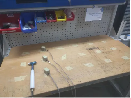 Figure 13: Test case table with SpecTest hammer and sensors 
