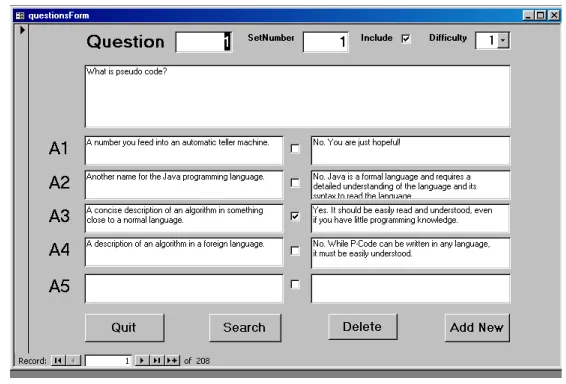 Figure 2: The data entry form for the questions