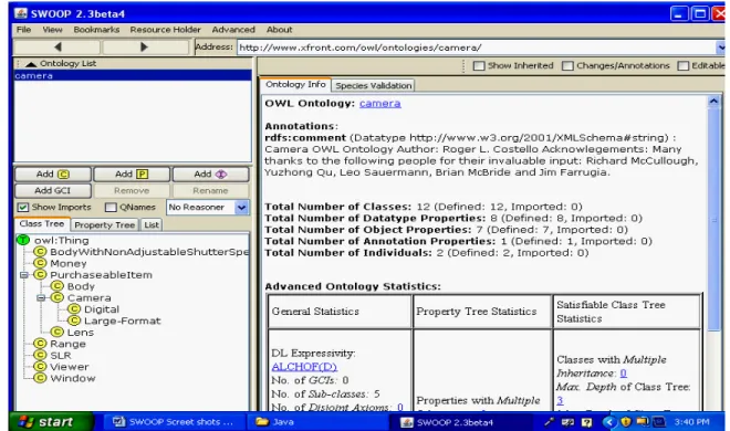 Figure 6: Screenshot of SWOOP with loaded Camera.owl 