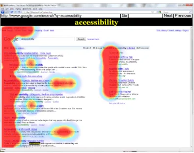 Fig. 4. The heatmap visualization of a user interacting with google.com search results shows all of the elements visited by screen reader users with color determined by their displayed interest that content