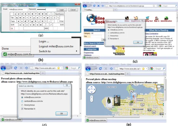 Figure 5: Screen shots of the OpenID email enabled browser.
