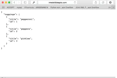 Figure 2.3 Example result of a web call in a browser. The response is JSON, a common markup language for web APIs