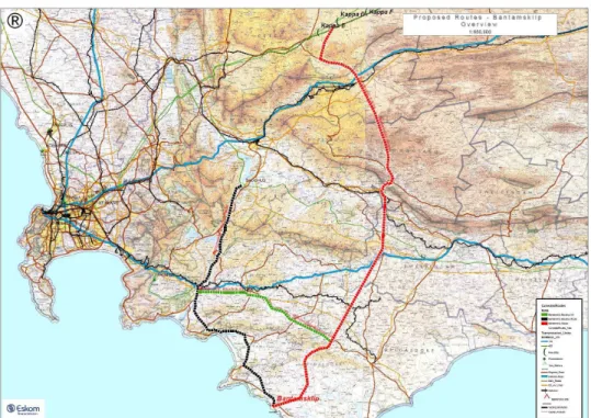 Figure  5.6:  Initial  corridor  alternatives  for  Applications  1  and  2  (pre-fly-over  and  technical assessment)