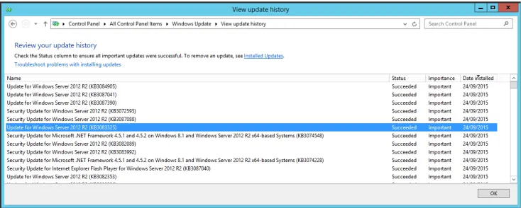 Figure 1.2 Viewing the installed updates on the local machine.