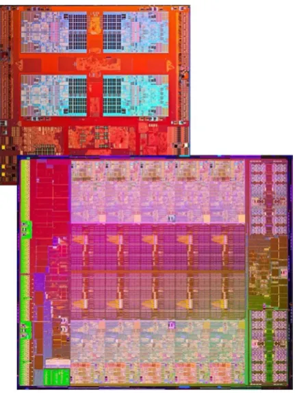 Figure 2-3. Die photos of the 8c Atom Avoton (top) and 10c Xeon Ivy Bridge EP (bottom)  (not to scale)